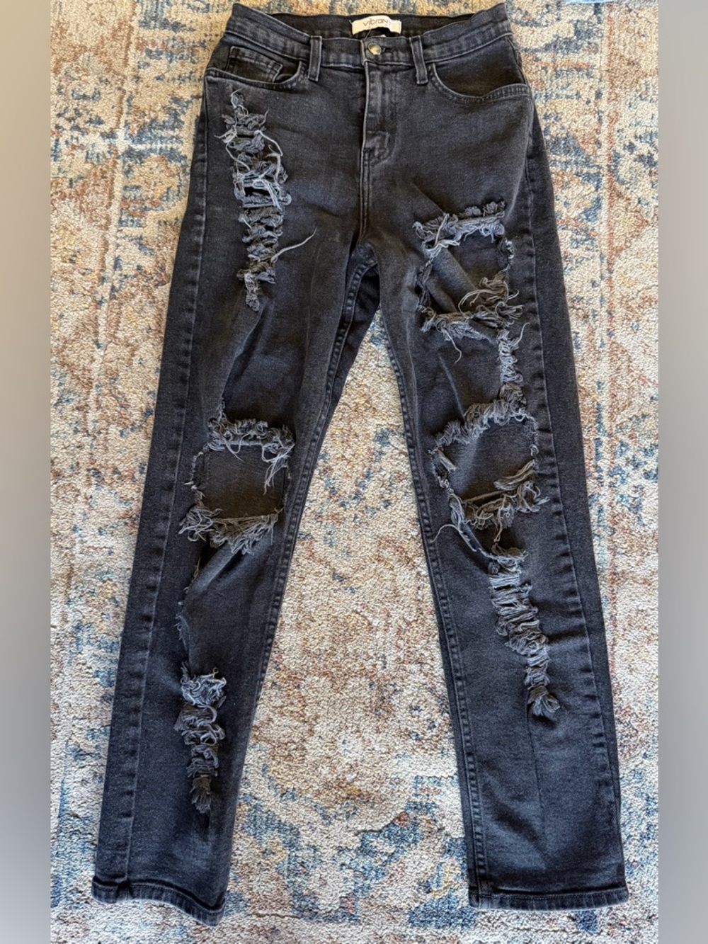Stretchy Vibrant Women's Distressed Skinny Jeans in Black